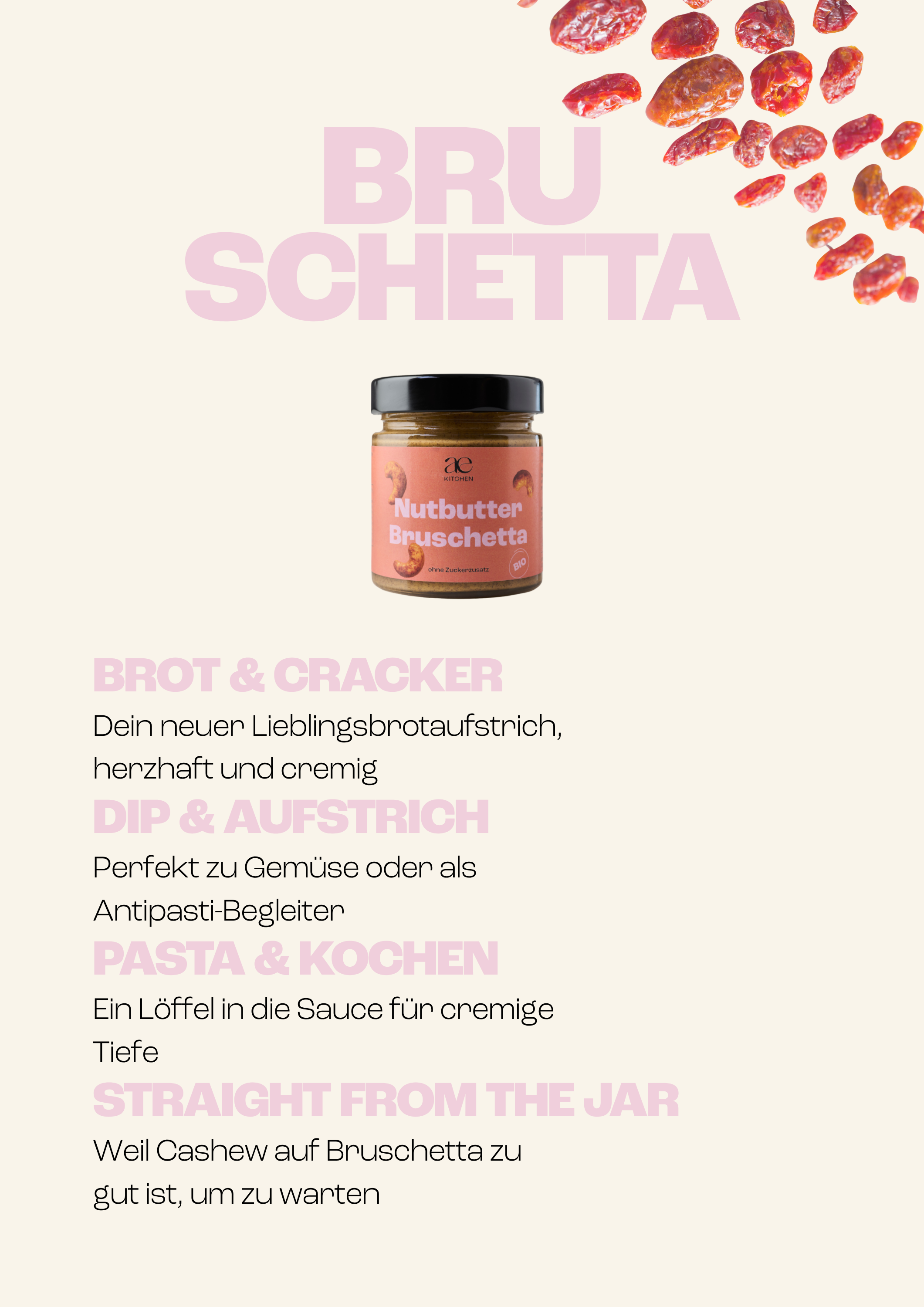 Benefit Banner Nutbutter Bruschetta von ae kitchen mit Verwendungstipps: Brot & Cracker, Dip & Aufstrich, Pasta & Kochen und Straight from the Jar