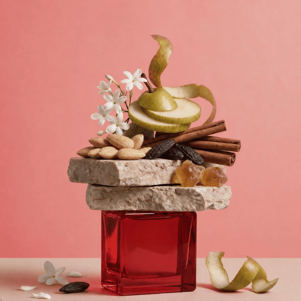 gillie Love Story Hair & Body Spritz auf korallfarbenem Hintergrund mit der Duftkategorie Floral.